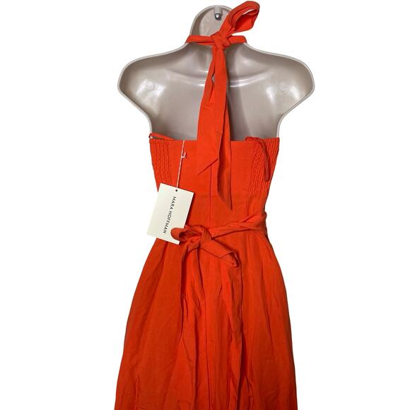 NWT MARA HOFFMAN Paula cutout linen-blend midi dress in orange papaya 00 - Picture 5 of 12